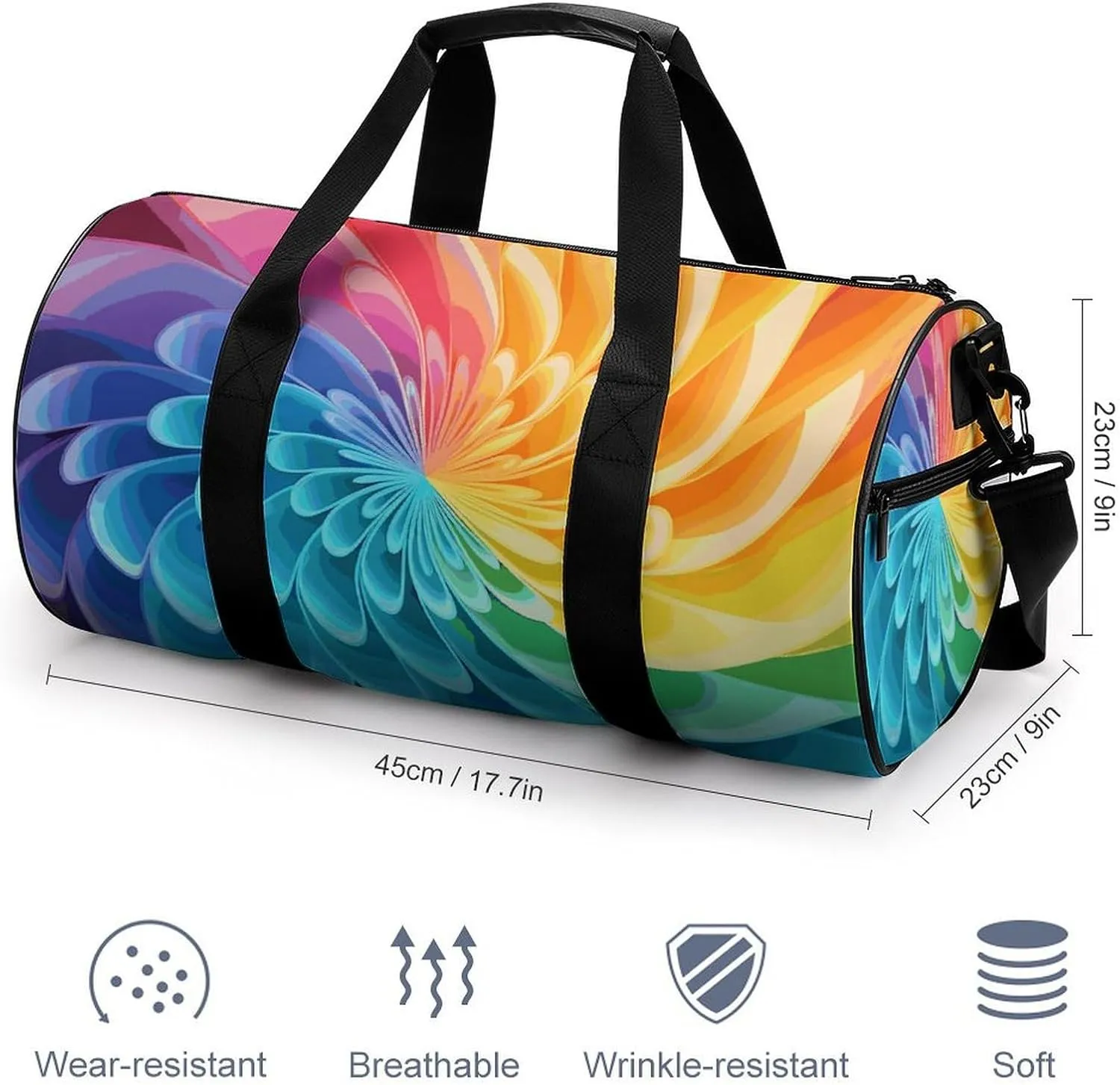 Duffel Bag for Men Women Gym Bag Rainbow Dynamic Travel Duffel Bag Waterproof Overnight Bag for Sports Workout