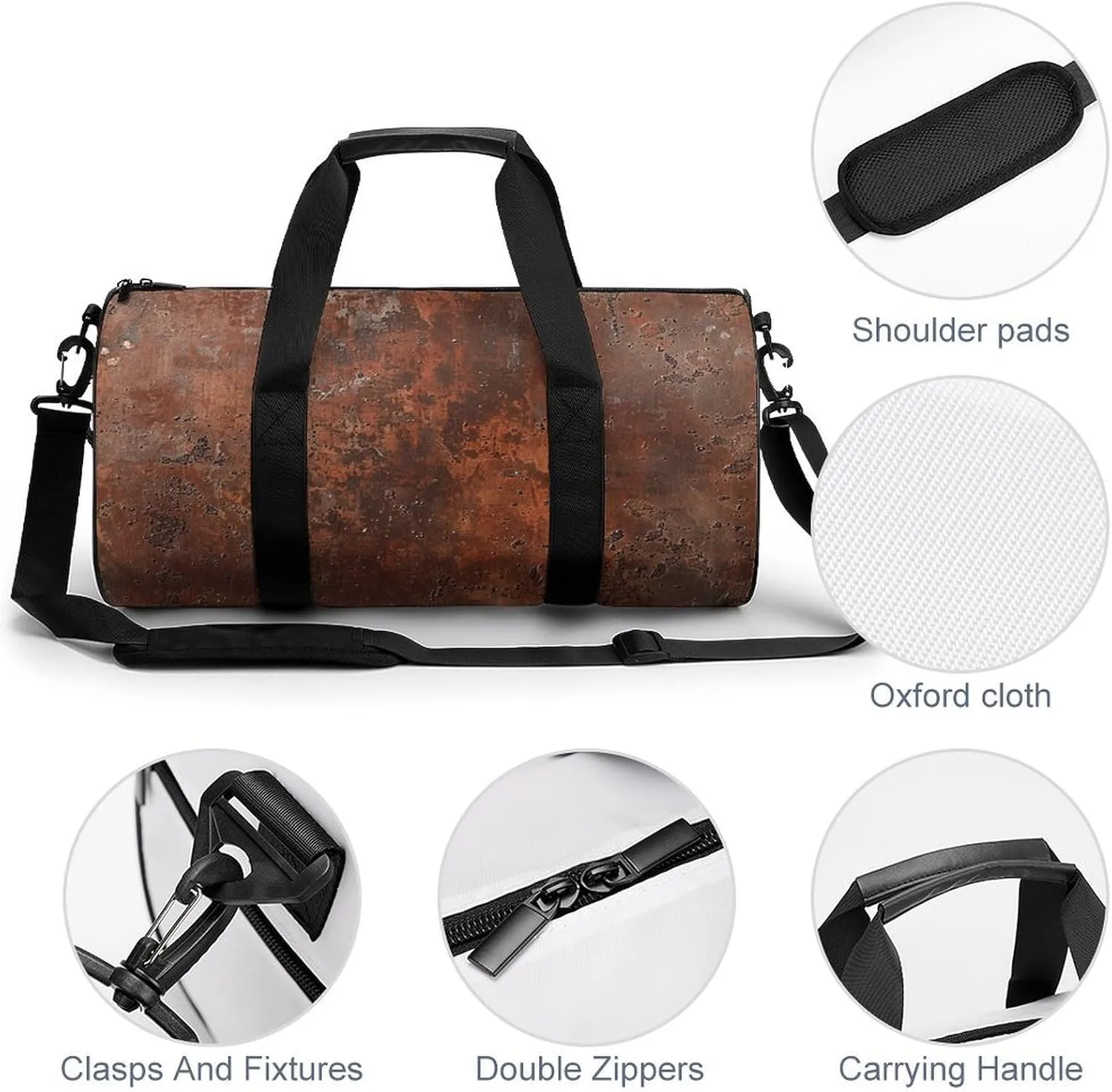 Duffel Bag for Men Women Gym Bag Rusty Metal Texture Travel Duffel Bag Waterproof Overnight Bag for Sports Workout