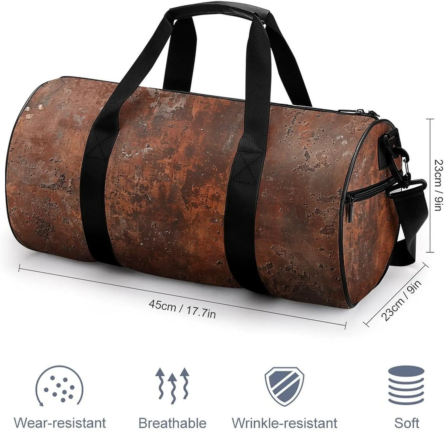 Duffel Bag for Men Women Gym Bag Rusty Metal Texture Travel Duffel Bag Waterproof Overnight Bag for Sports Workout