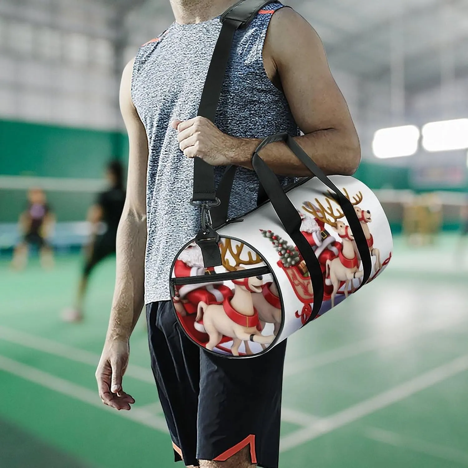 Duffel Bag for Men Women Gym Bag Santa Claus Reindeer Sled Travel Duffel Bag Waterproof Overnight Bag for Sports Workout
