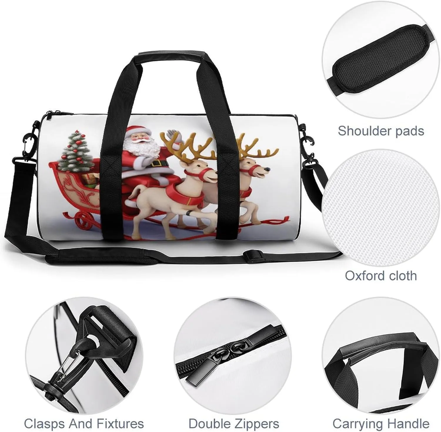 Duffel Bag for Men Women Gym Bag Santa Claus Reindeer Sled Travel Duffel Bag Waterproof Overnight Bag for Sports Workout