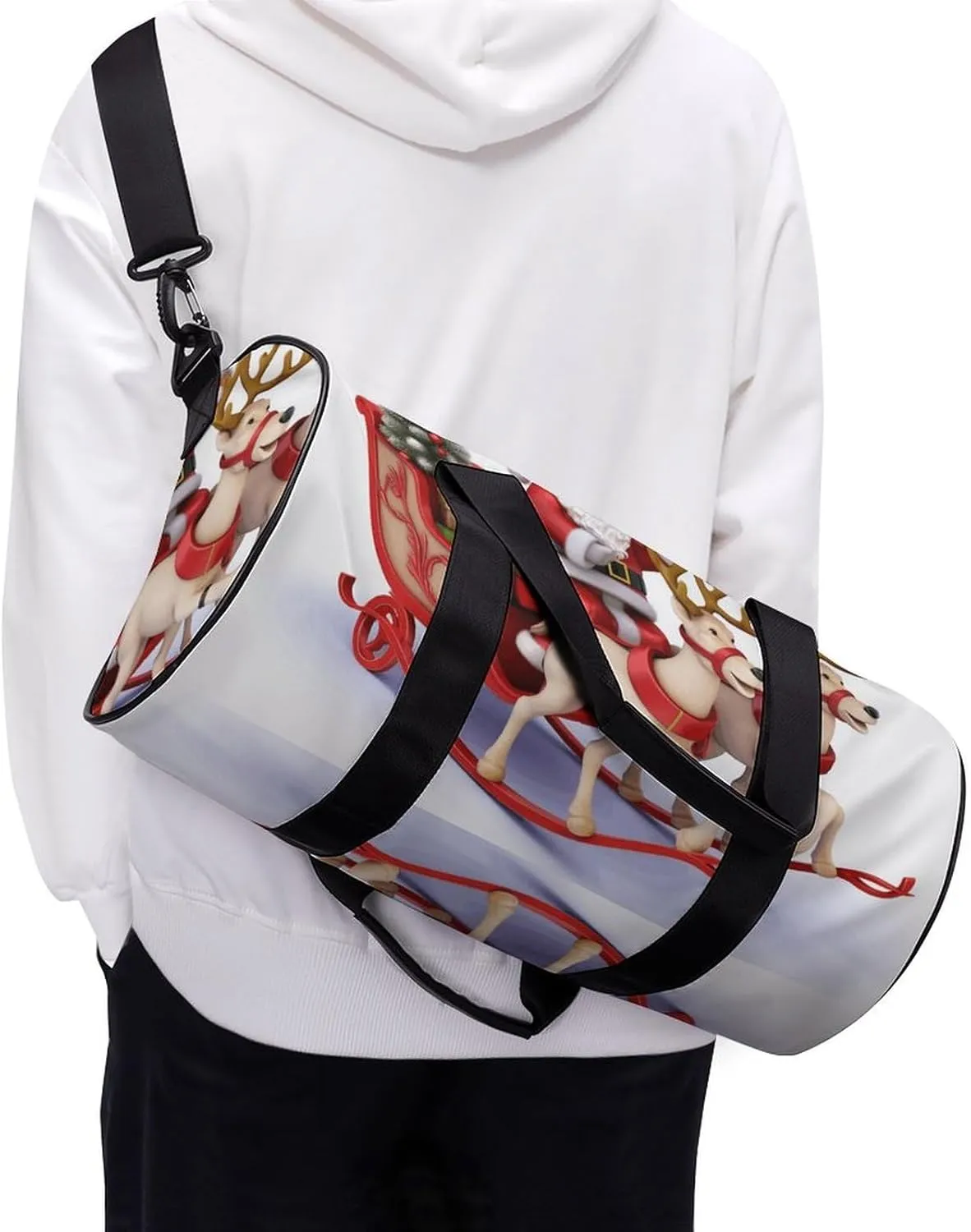 Duffel Bag for Men Women Gym Bag Santa Claus Reindeer Sled Travel Duffel Bag Waterproof Overnight Bag for Sports Workout