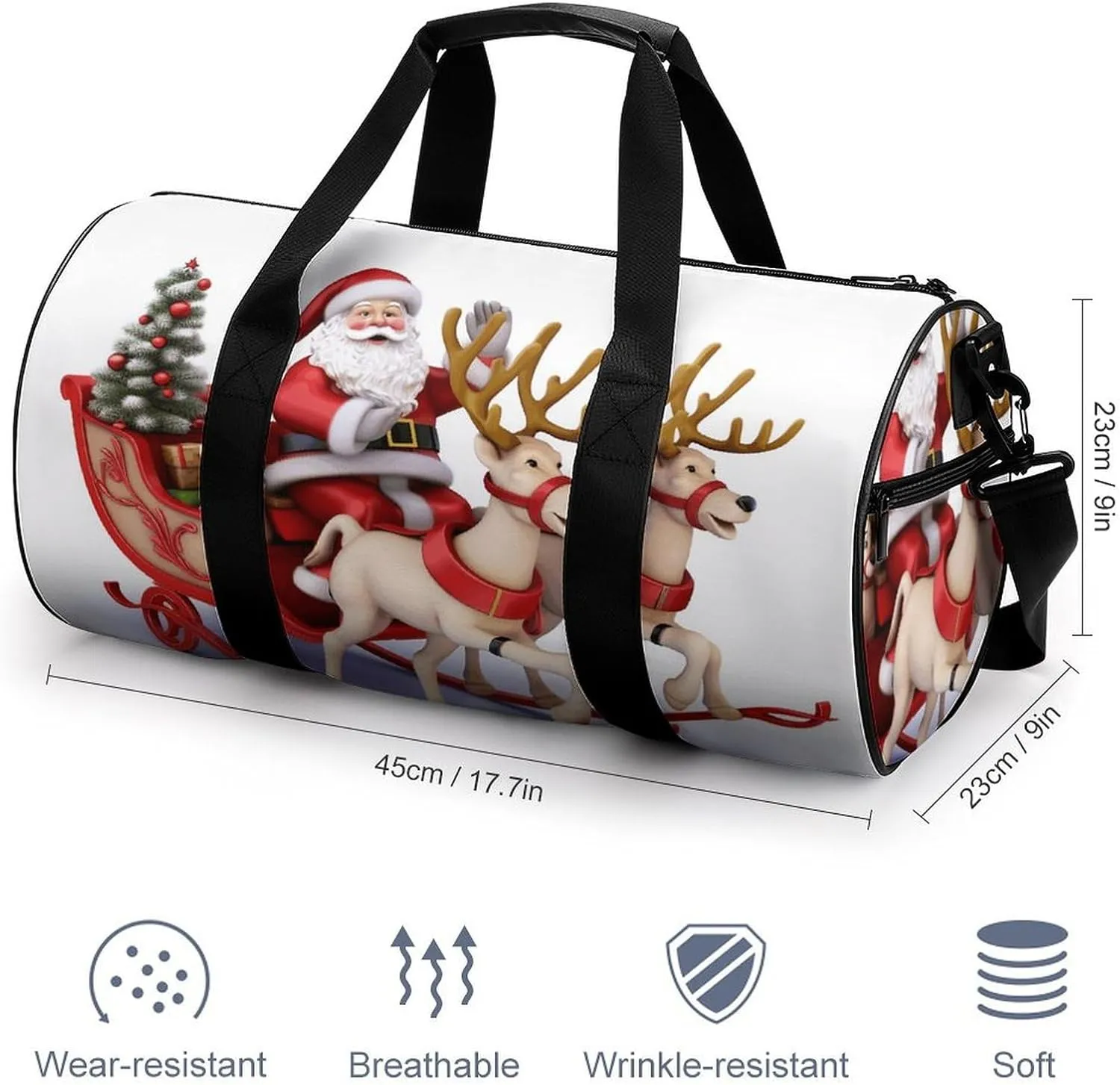 Duffel Bag for Men Women Gym Bag Santa Claus Reindeer Sled Travel Duffel Bag Waterproof Overnight Bag for Sports Workout