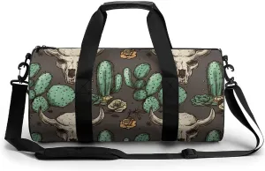 Duffel Bag for Men Women Gym Bag Skull of Bull And Cute Cactus Travel Duffel Bag Waterproof Overnight Bag for Sports Workout