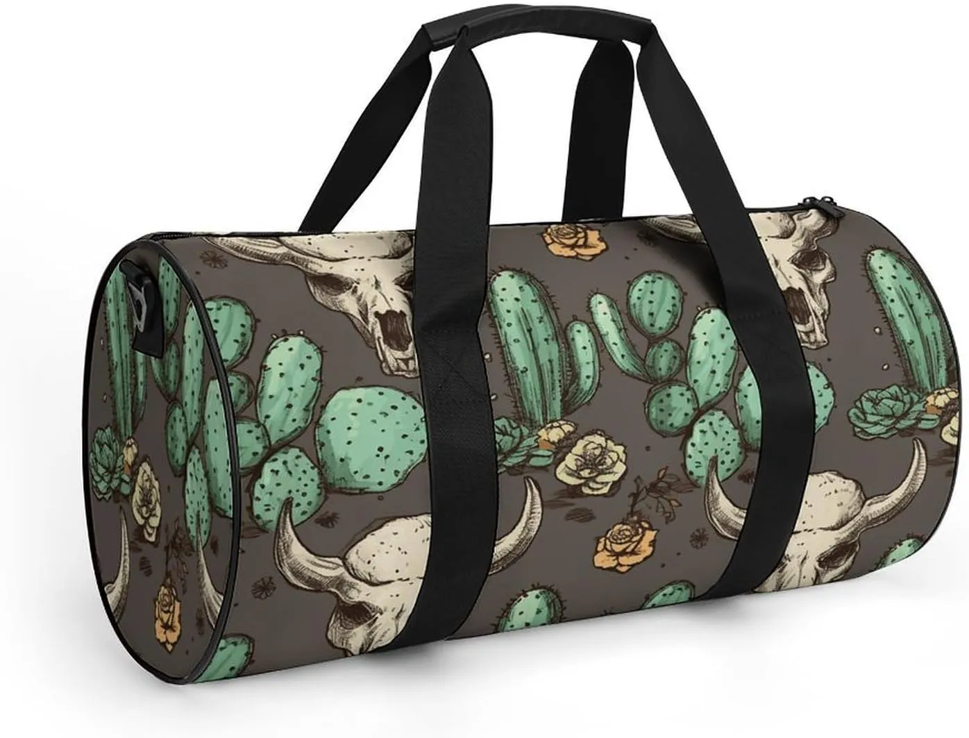 Duffel Bag for Men Women Gym Bag Skull of Bull And Cute Cactus Travel Duffel Bag Waterproof Overnight Bag for Sports Workout