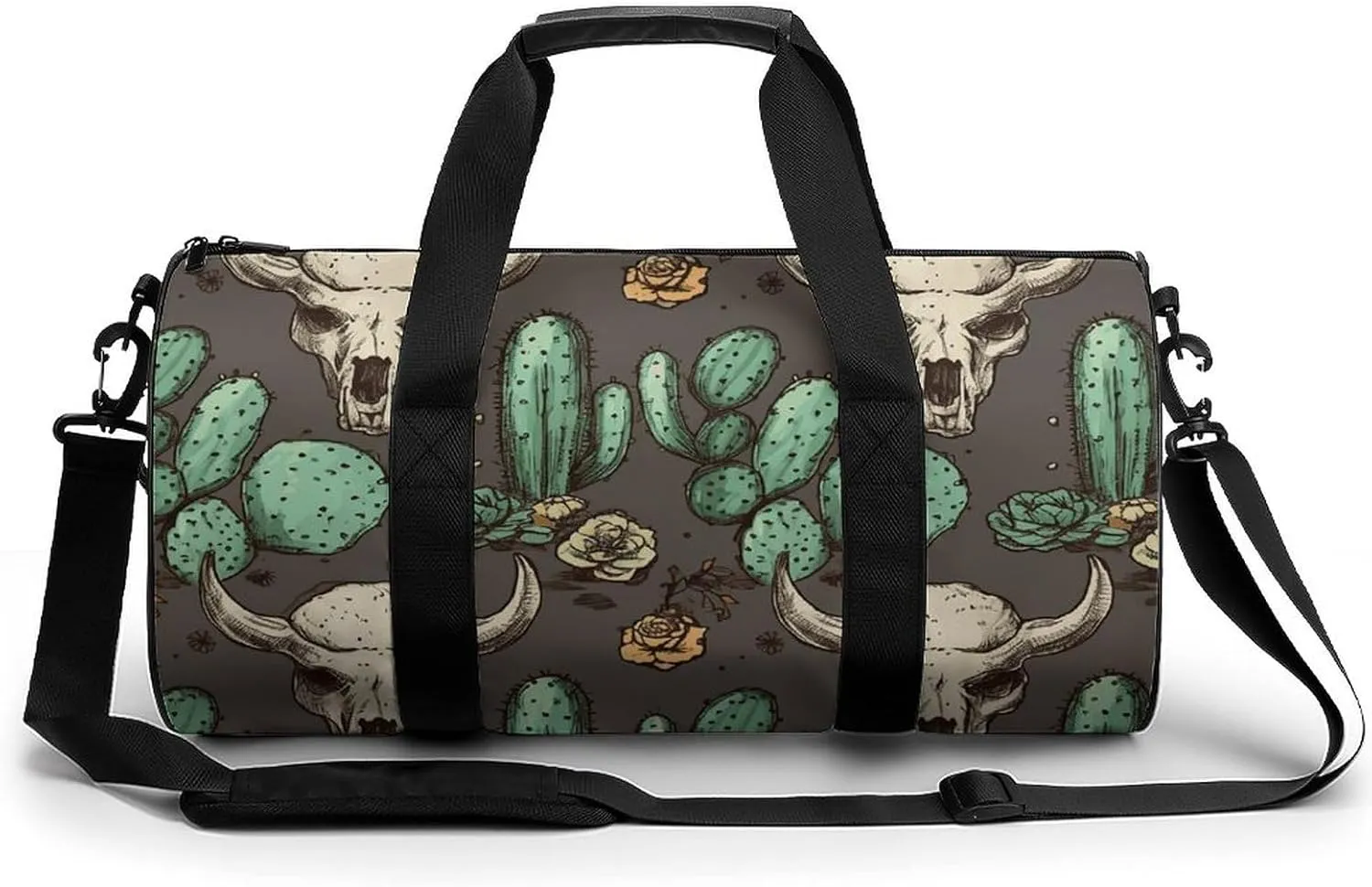 Duffel Bag for Men Women Gym Bag Skull of Bull And Cute Cactus Travel Duffel Bag Waterproof Overnight Bag for Sports Workout