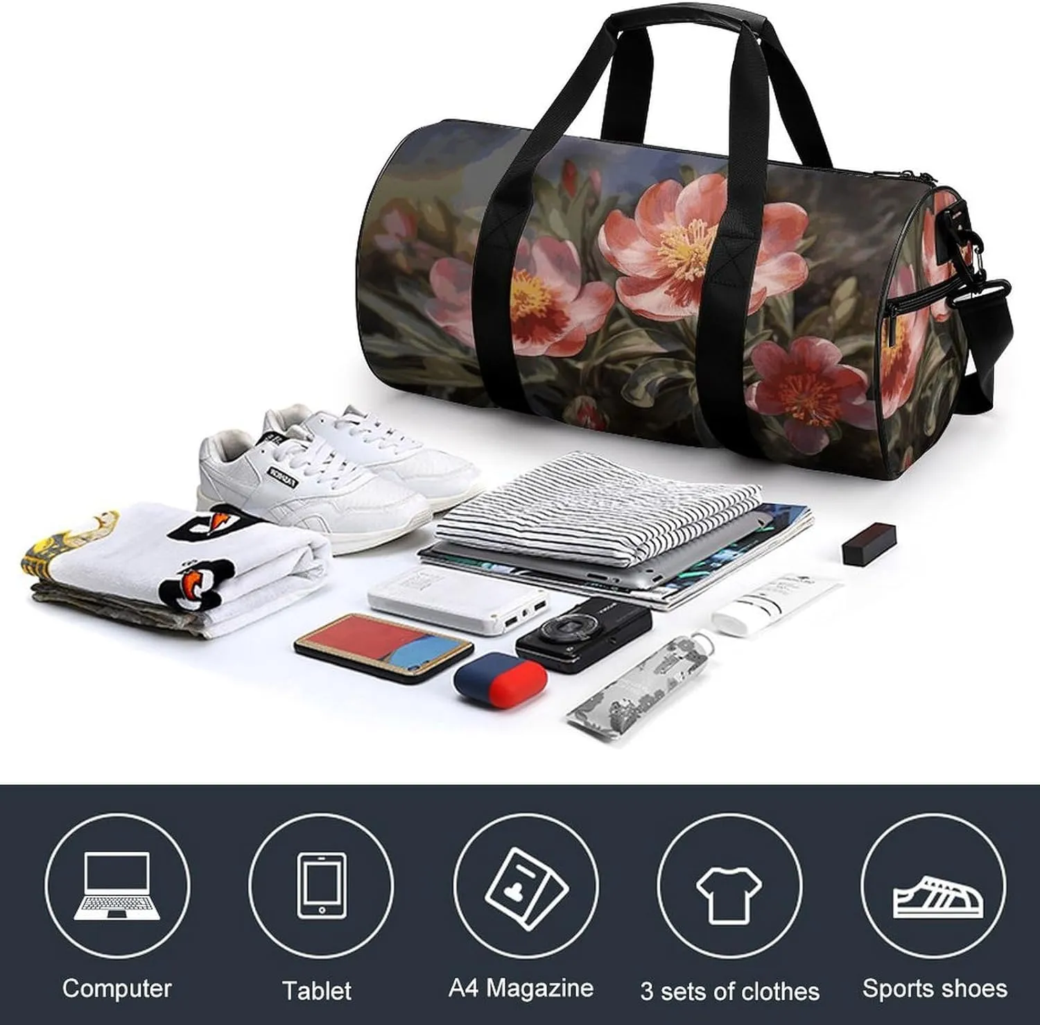 Duffel Bag for Men Women Gym Bag Spring Flower Travel Duffel Bag Waterproof Overnight Bag for Sports Workout