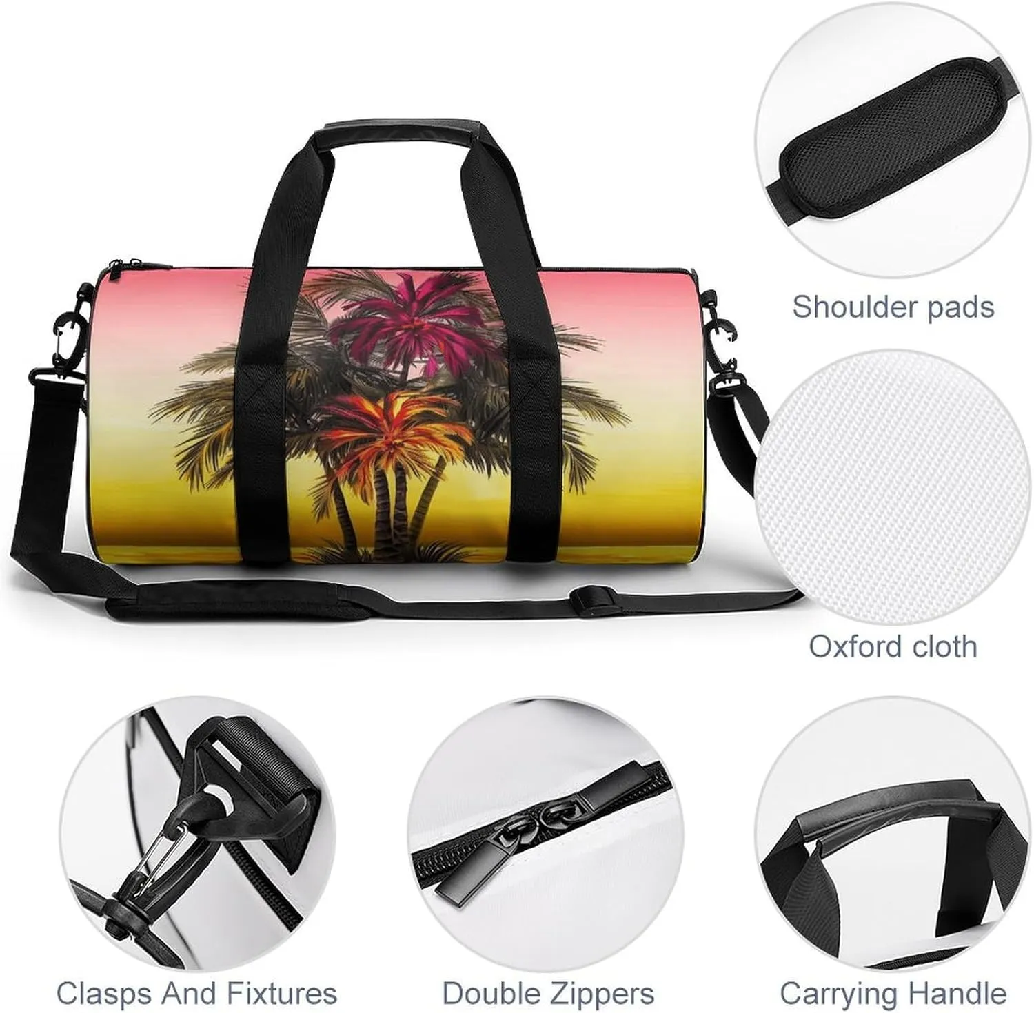 Duffel Bag for Men Women Gym Bag Tropical Flower Palm Tree Travel Duffel Bag Waterproof Overnight Bag for Sports Workout