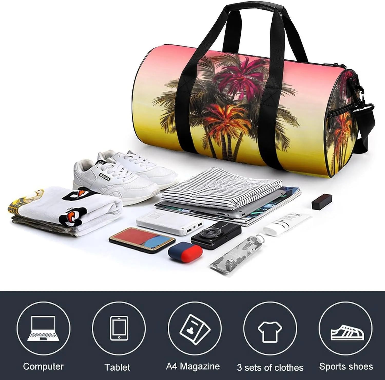 Duffel Bag for Men Women Gym Bag Tropical Flower Palm Tree Travel Duffel Bag Waterproof Overnight Bag for Sports Workout