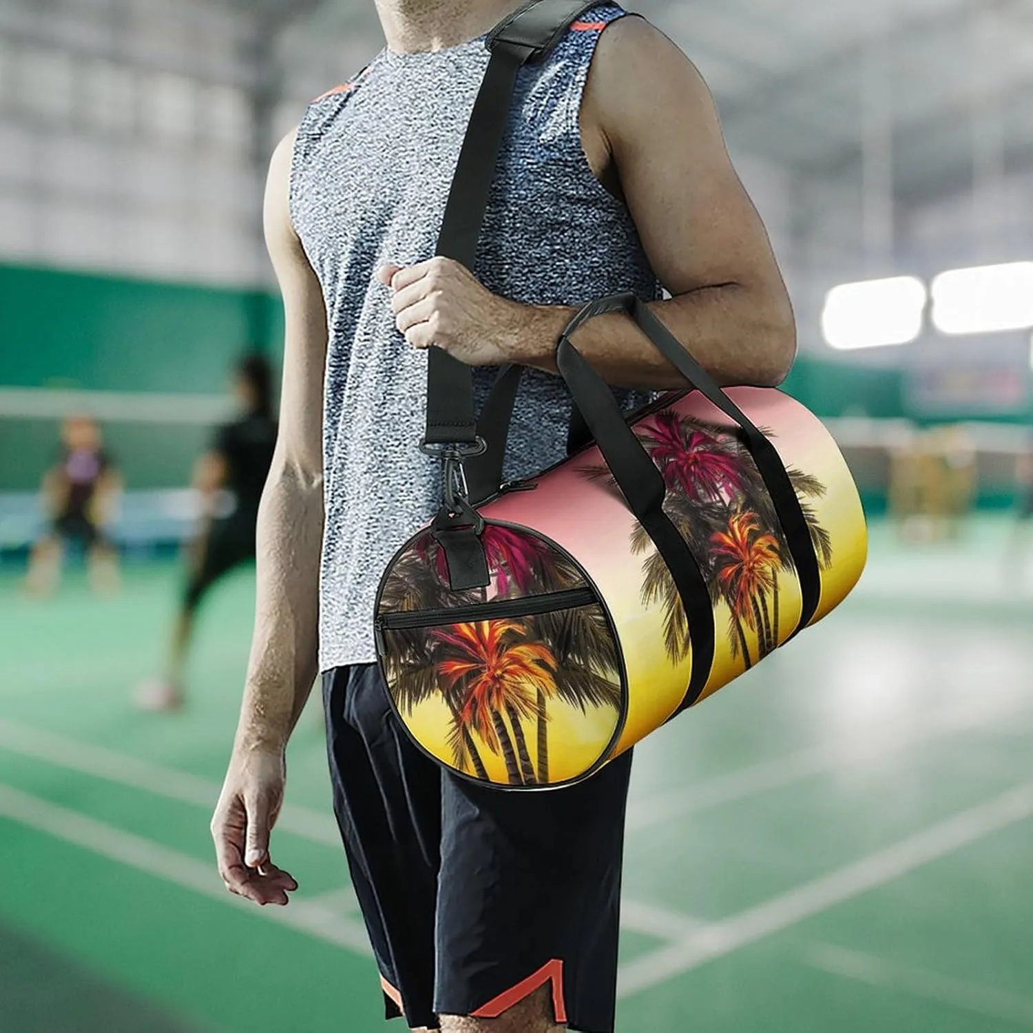 Duffel Bag for Men Women Gym Bag Tropical Flower Palm Tree Travel Duffel Bag Waterproof Overnight Bag for Sports Workout