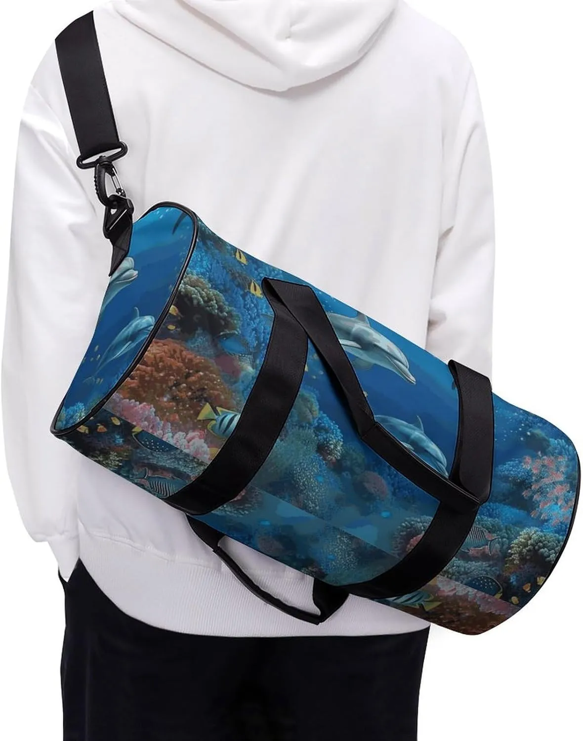 Duffel Bag for Men Women Gym Bag Underwater World Dolphins Coral Travel Duffel Bag Waterproof Overnight Bag for Sports Workout