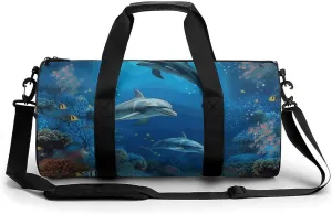 Duffel Bag for Men Women Gym Bag Underwater World Dolphins Coral Travel Duffel Bag Waterproof Overnight Bag for Sports Workout