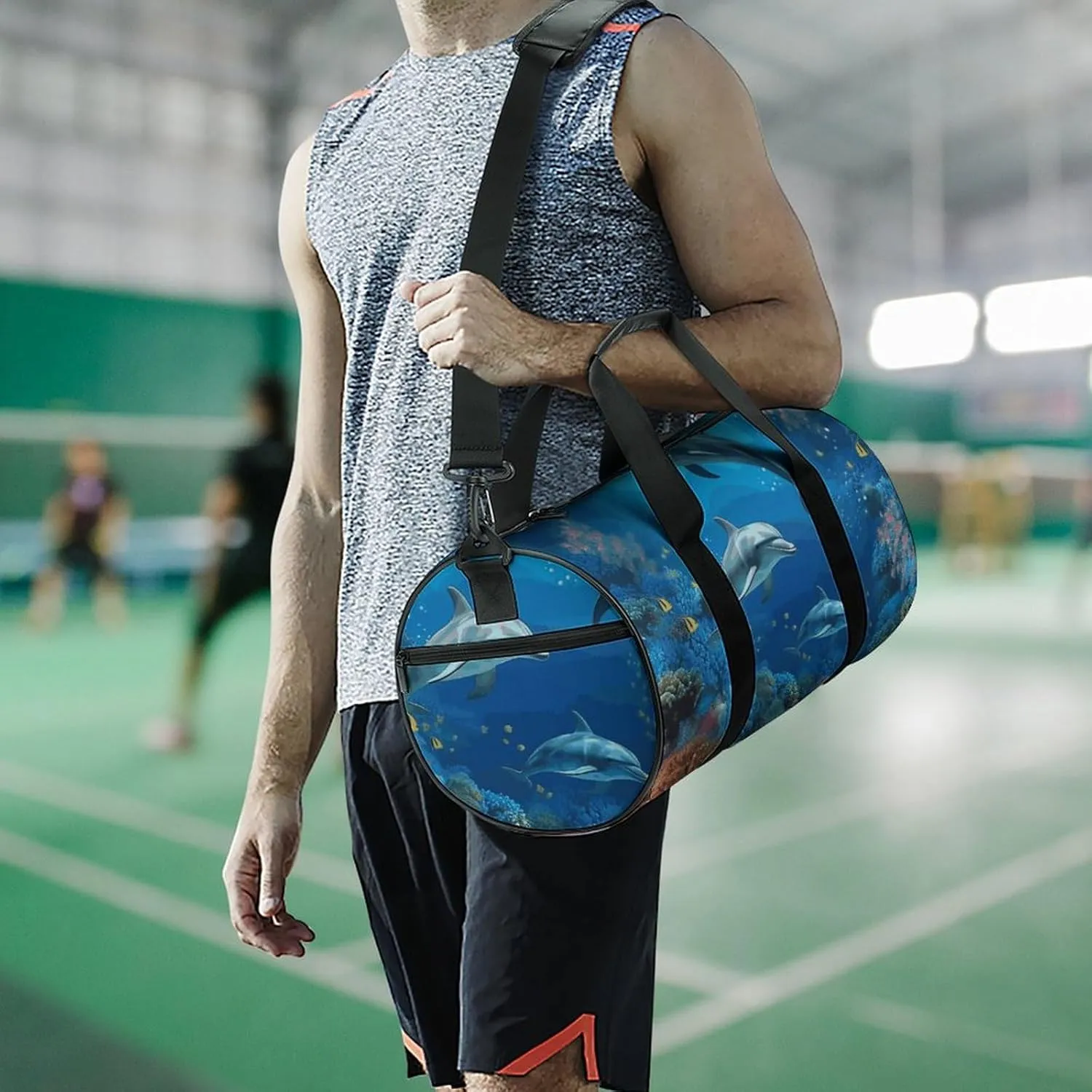 Duffel Bag for Men Women Gym Bag Underwater World Dolphins Coral Travel Duffel Bag Waterproof Overnight Bag for Sports Workout
