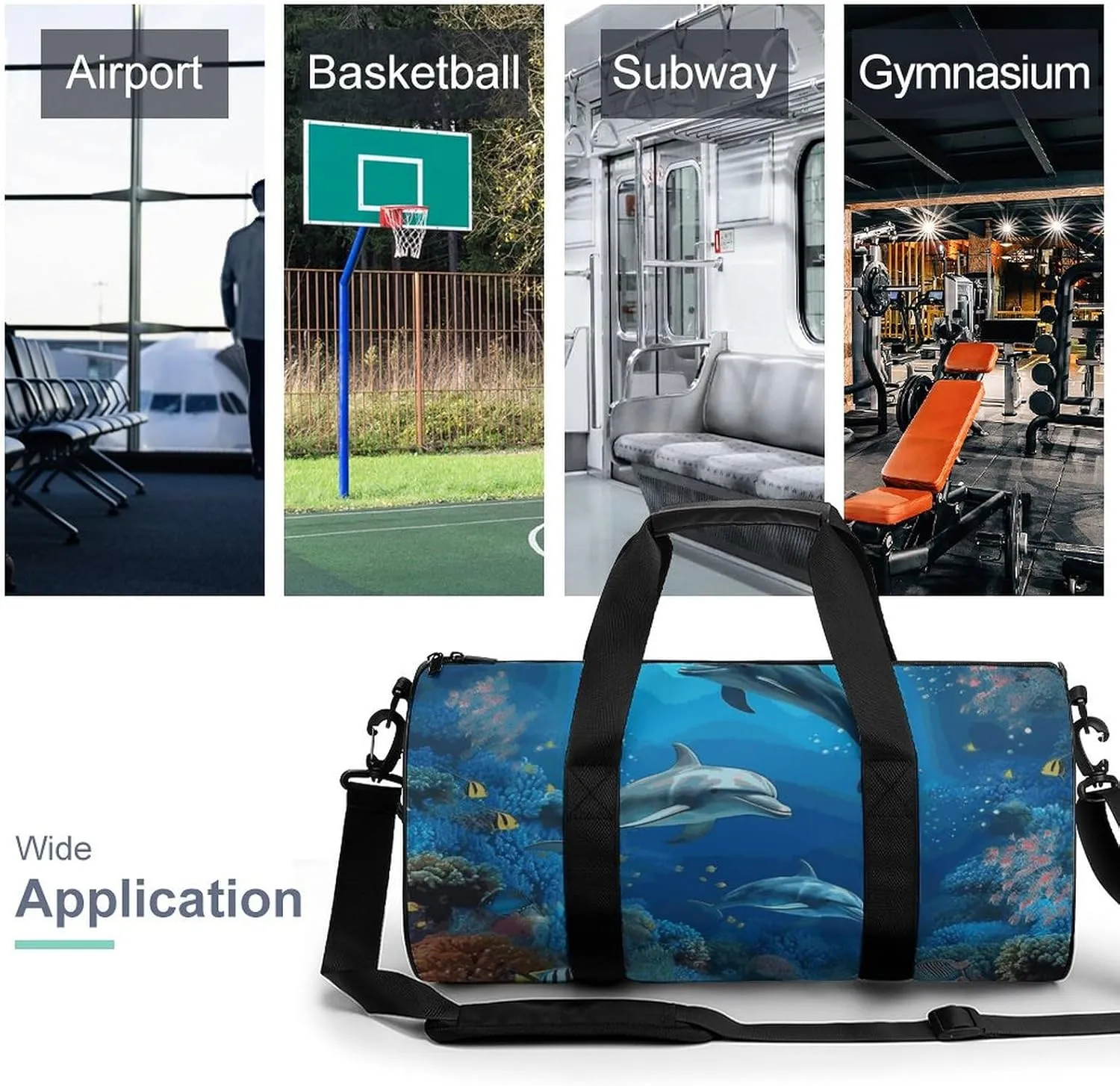 Duffel Bag for Men Women Gym Bag Underwater World Dolphins Coral Travel Duffel Bag Waterproof Overnight Bag for Sports Workout