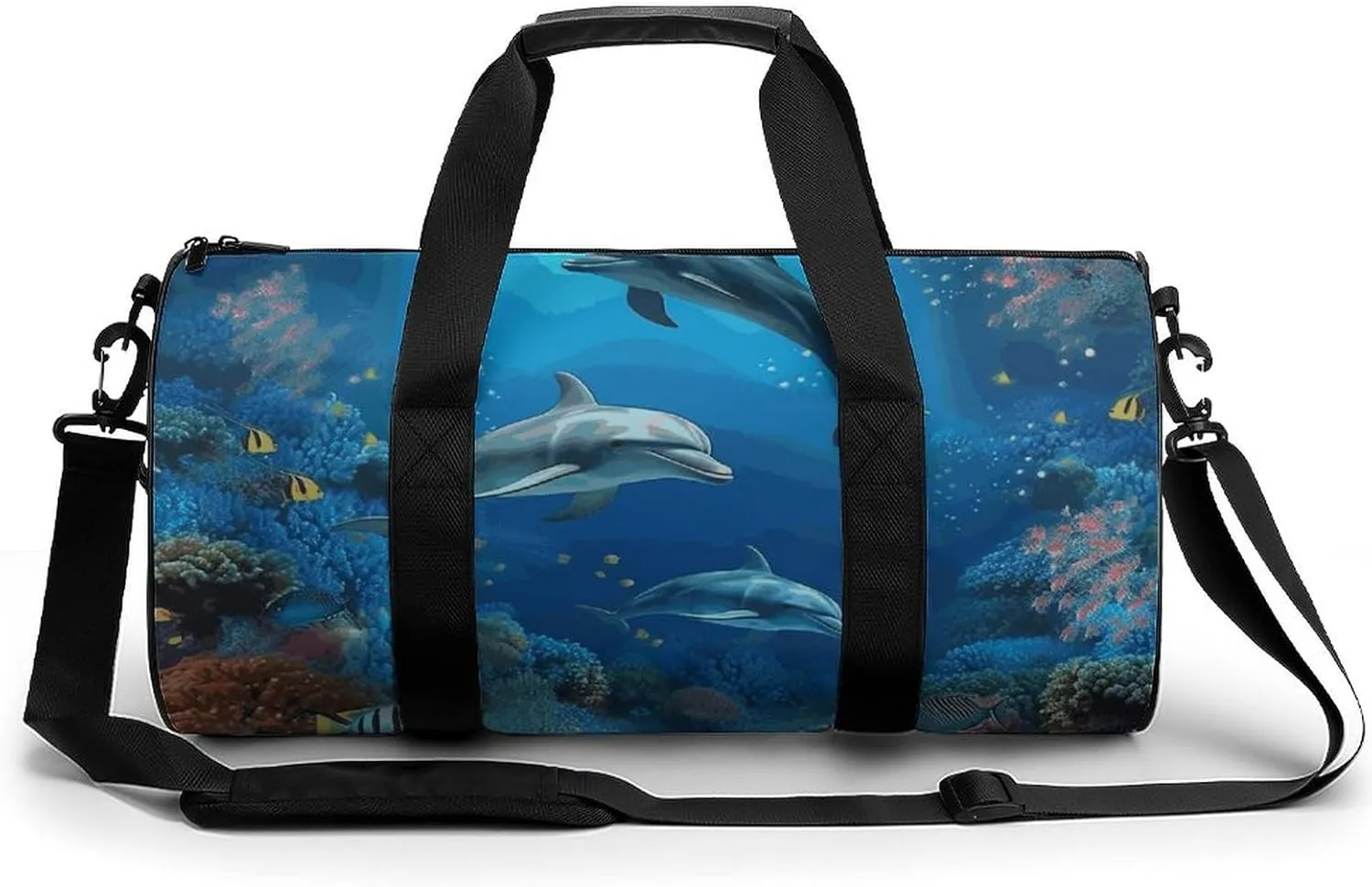Duffel Bag for Men Women Gym Bag Underwater World Dolphins Coral Travel Duffel Bag Waterproof Overnight Bag for Sports Workout