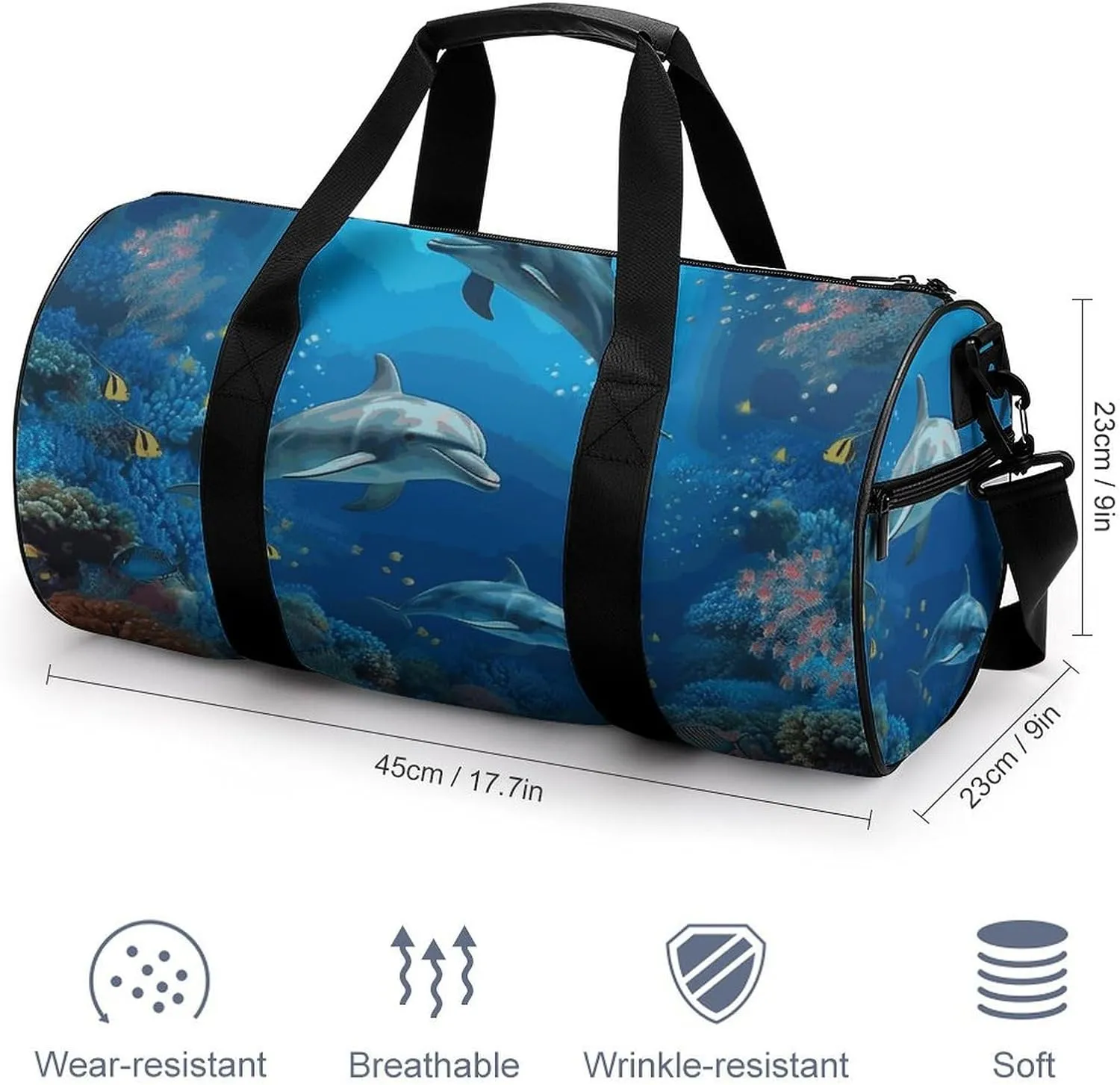 Duffel Bag for Men Women Gym Bag Underwater World Dolphins Coral Travel Duffel Bag Waterproof Overnight Bag for Sports Workout