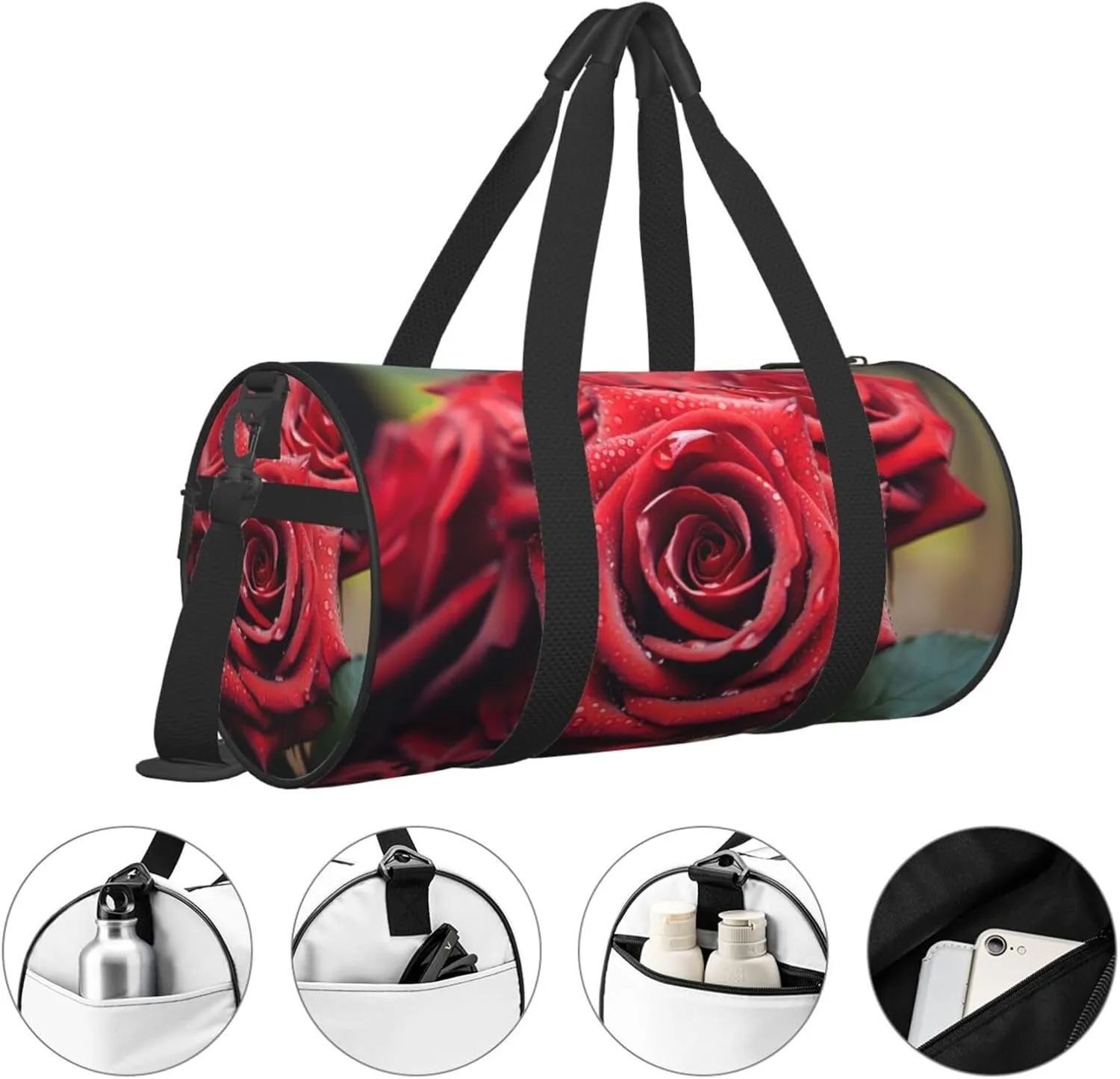 Duffel Bag for Men Women Small Gym Bag Beautiful Red Rose Travel Duffel Bag Waterproof Overnight Bag for Sports Workout