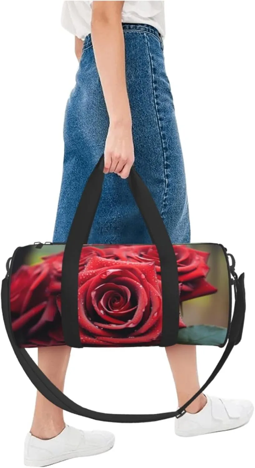 Duffel Bag for Men Women Small Gym Bag Beautiful Red Rose Travel Duffel Bag Waterproof Overnight Bag for Sports Workout