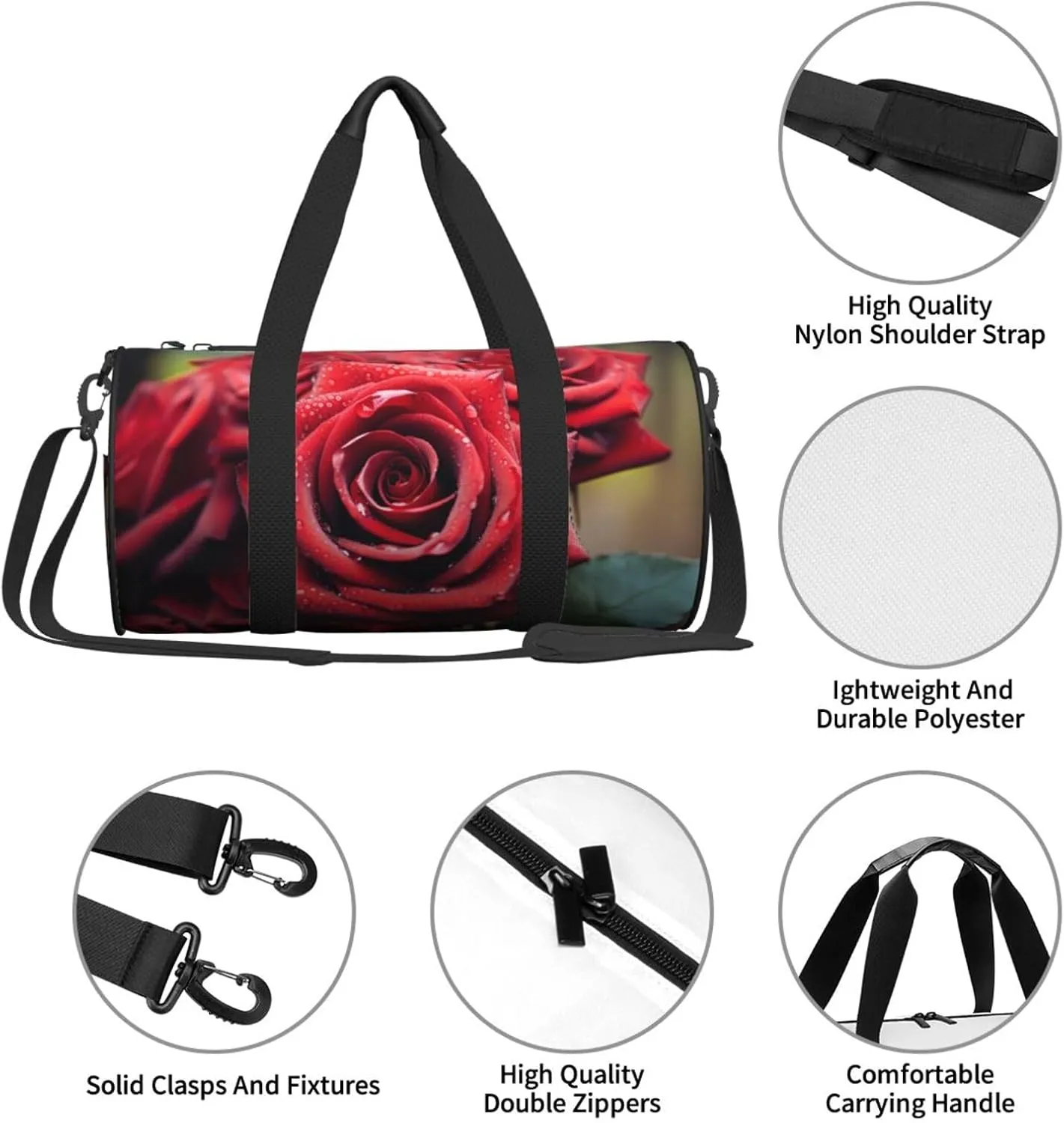 Duffel Bag for Men Women Small Gym Bag Beautiful Red Rose Travel Duffel Bag Waterproof Overnight Bag for Sports Workout