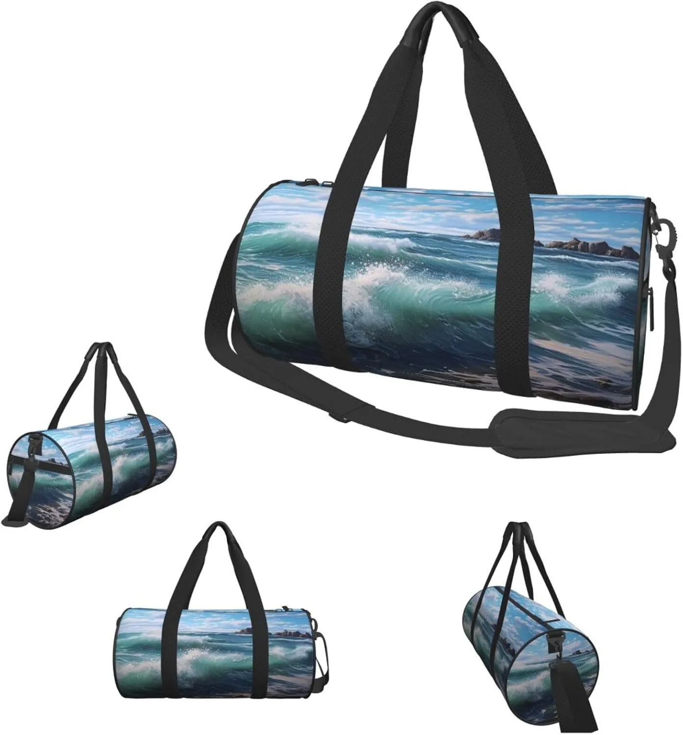 Duffel Bag for Men Women Small Gym Bag Blue Sea Landscape Travel Duffel Bag Waterproof Overnight Bag for Sports Workout