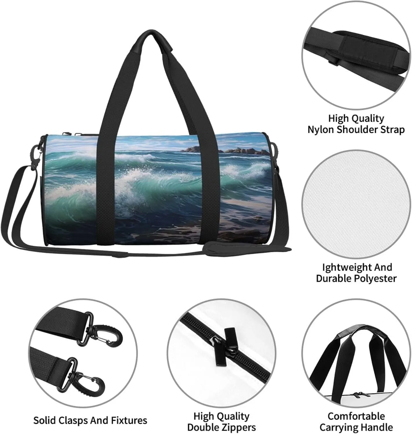 Duffel Bag for Men Women Small Gym Bag Blue Sea Landscape Travel Duffel Bag Waterproof Overnight Bag for Sports Workout