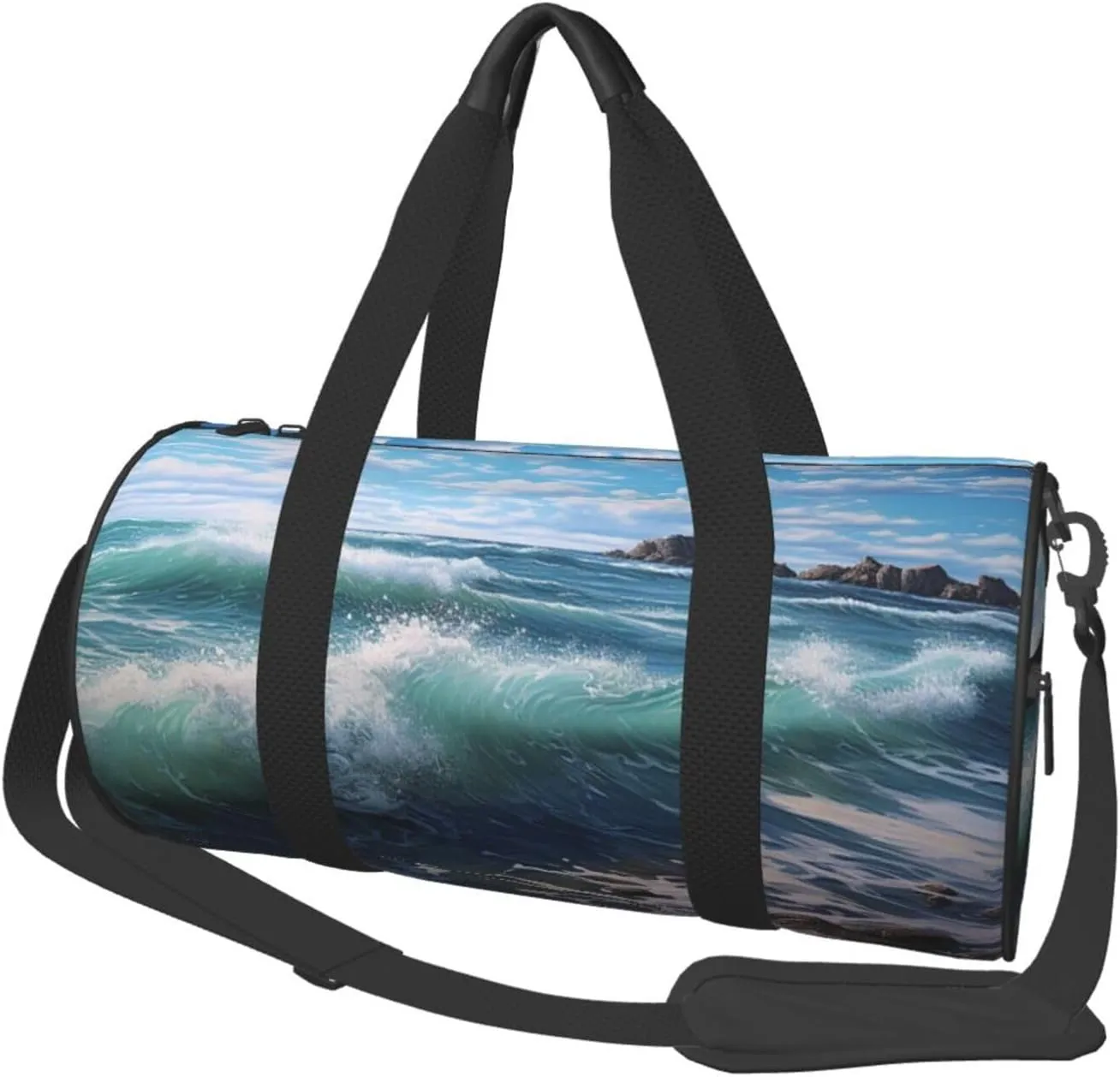 Duffel Bag for Men Women Small Gym Bag Blue Sea Landscape Travel Duffel Bag Waterproof Overnight Bag for Sports Workout