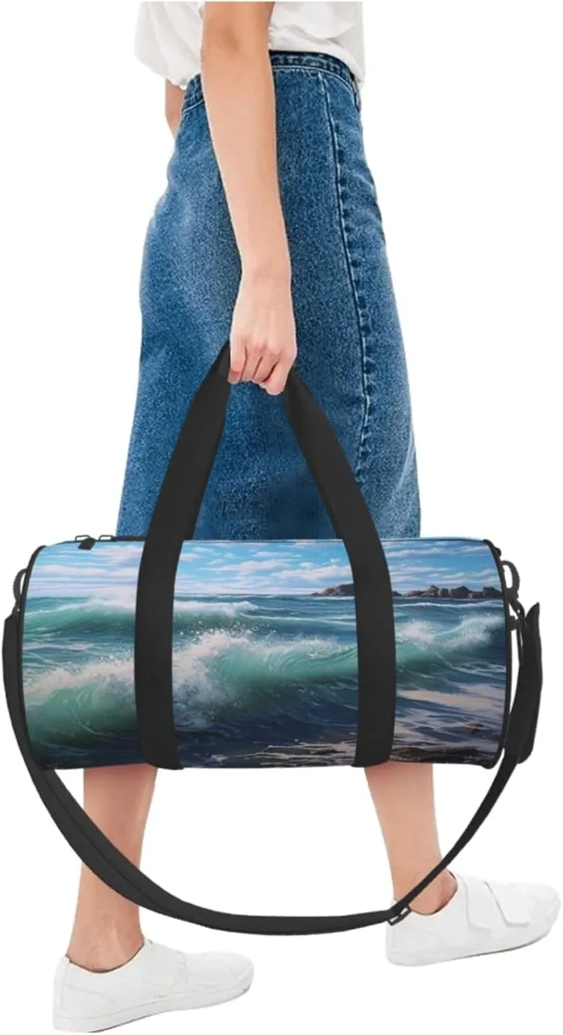 Duffel Bag for Men Women Small Gym Bag Blue Sea Landscape Travel Duffel Bag Waterproof Overnight Bag for Sports Workout