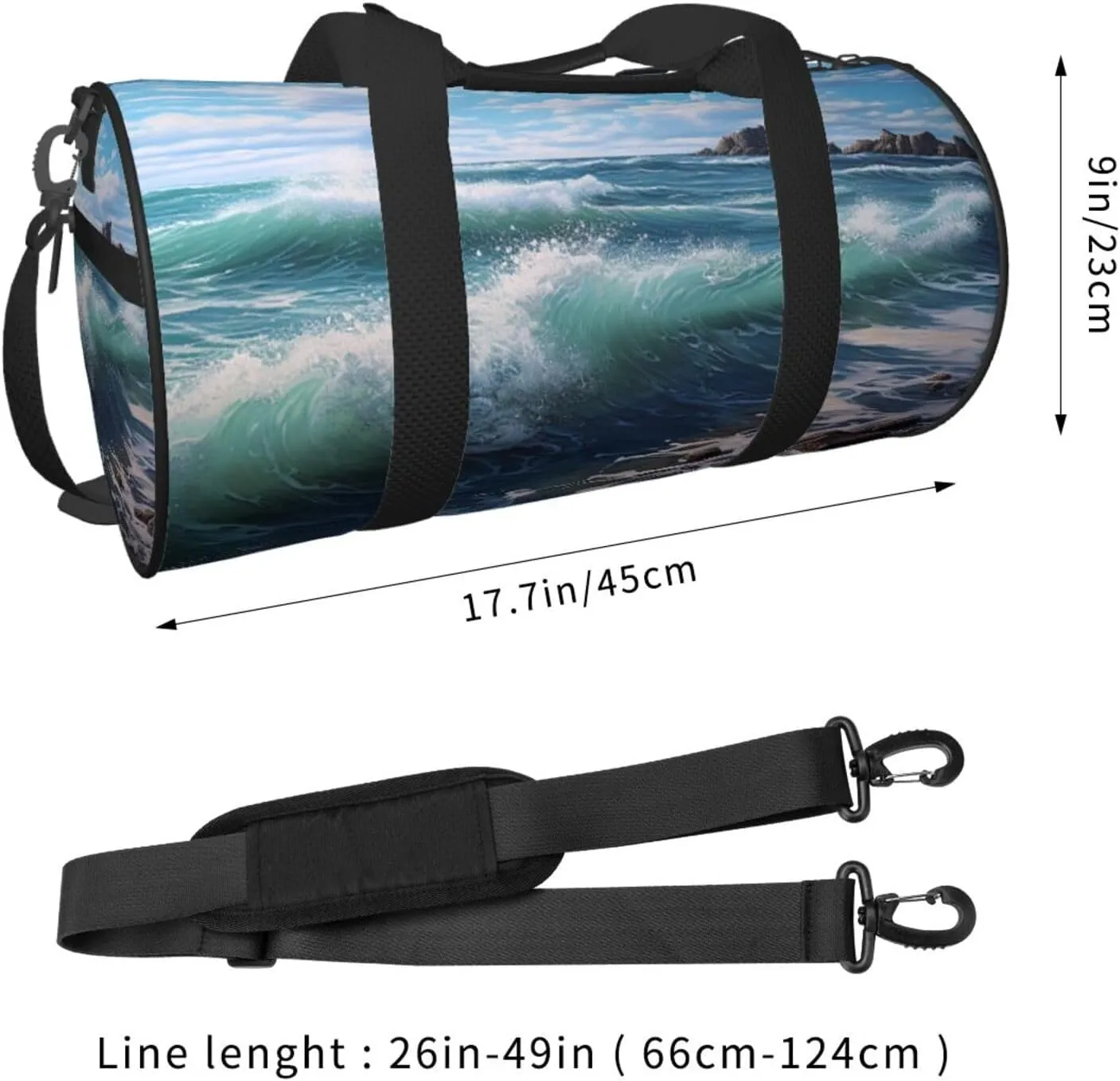 Duffel Bag for Men Women Small Gym Bag Blue Sea Landscape Travel Duffel Bag Waterproof Overnight Bag for Sports Workout