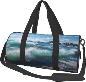 Duffel Bag for Men Women Small Gym Bag Blue Sea Landscape Travel Duffel Bag Waterproof Overnight Bag for Sports Workout
