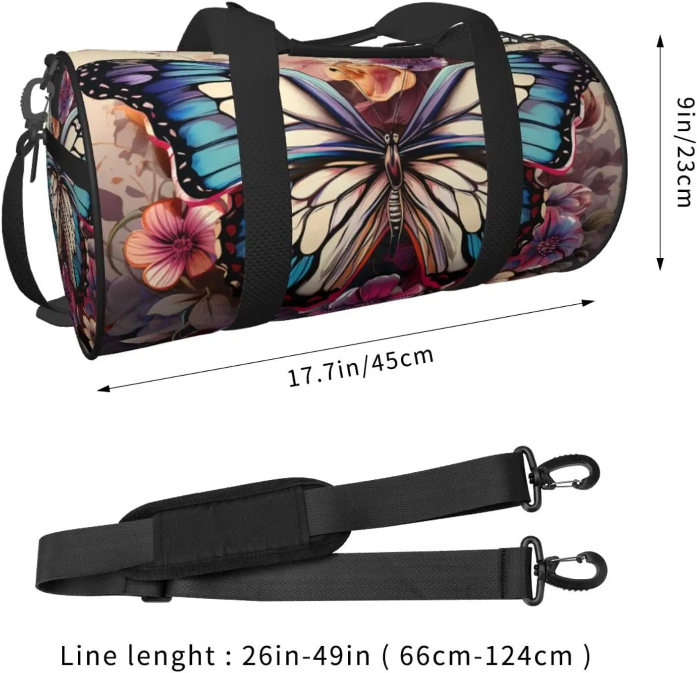 Duffel Bag for Men Women Small Gym Bag Butterfly Floral Travel Duffel Bag Waterproof Overnight Bag for Sports Workout