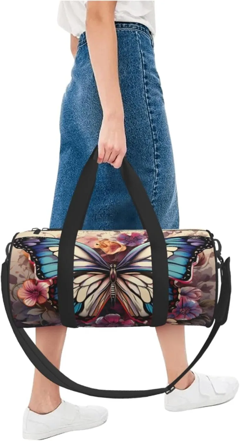 Duffel Bag for Men Women Small Gym Bag Butterfly Floral Travel Duffel Bag Waterproof Overnight Bag for Sports Workout