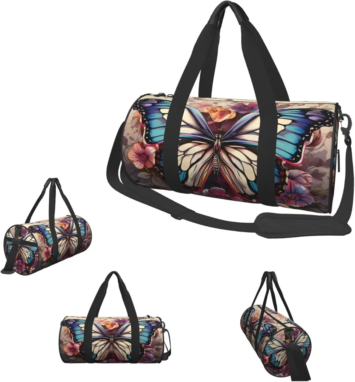 Duffel Bag for Men Women Small Gym Bag Butterfly Floral Travel Duffel Bag Waterproof Overnight Bag for Sports Workout