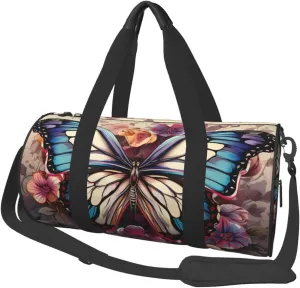Duffel Bag for Men Women Small Gym Bag Butterfly Floral Travel Duffel Bag Waterproof Overnight Bag for Sports Workout