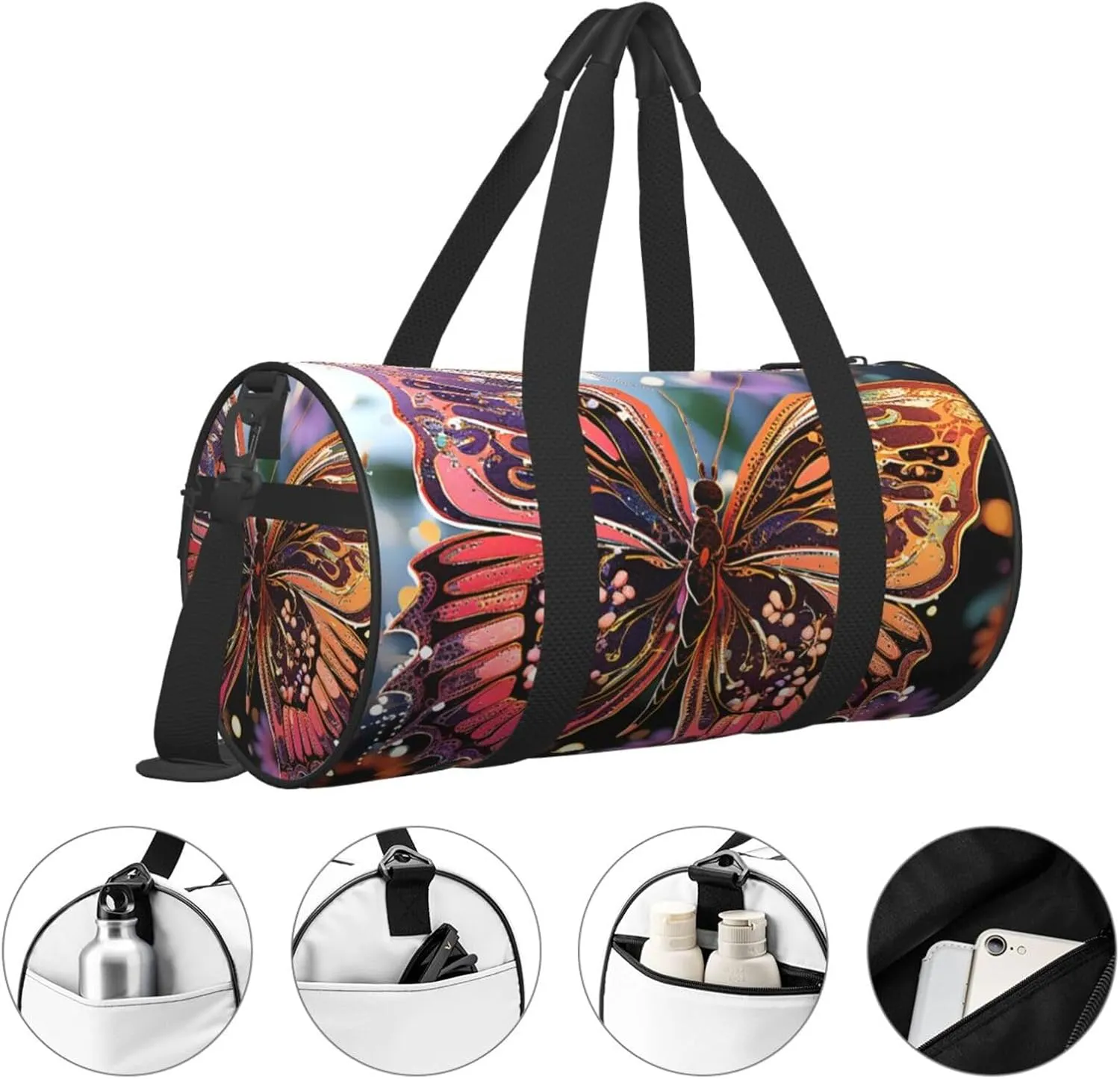 Duffel Bag for Men Women Small Gym Bag Butterfly Flower Travel Duffel Bag Waterproof Overnight Bag for Sports Workout