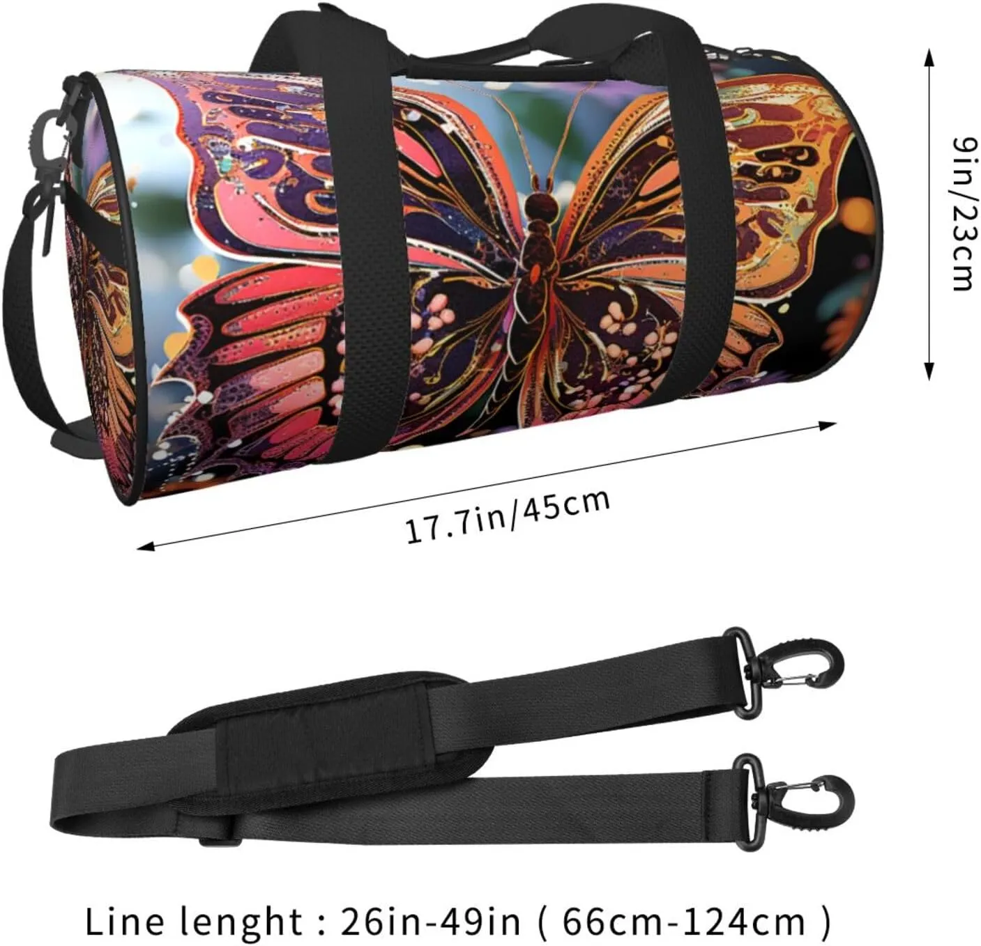 Duffel Bag for Men Women Small Gym Bag Butterfly Flower Travel Duffel Bag Waterproof Overnight Bag for Sports Workout