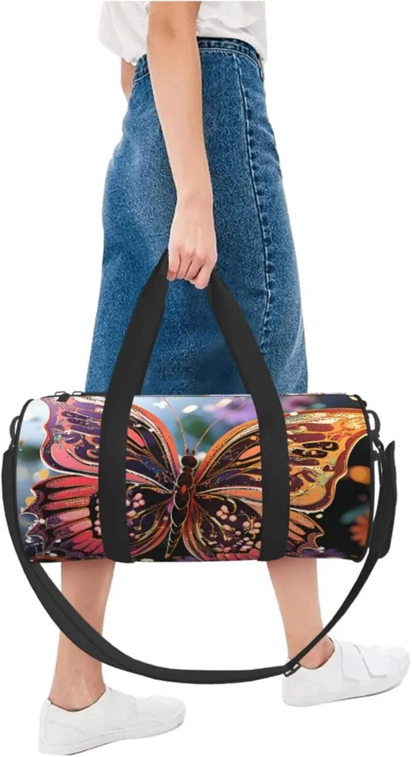 Duffel Bag for Men Women Small Gym Bag Butterfly Flower Travel Duffel Bag Waterproof Overnight Bag for Sports Workout
