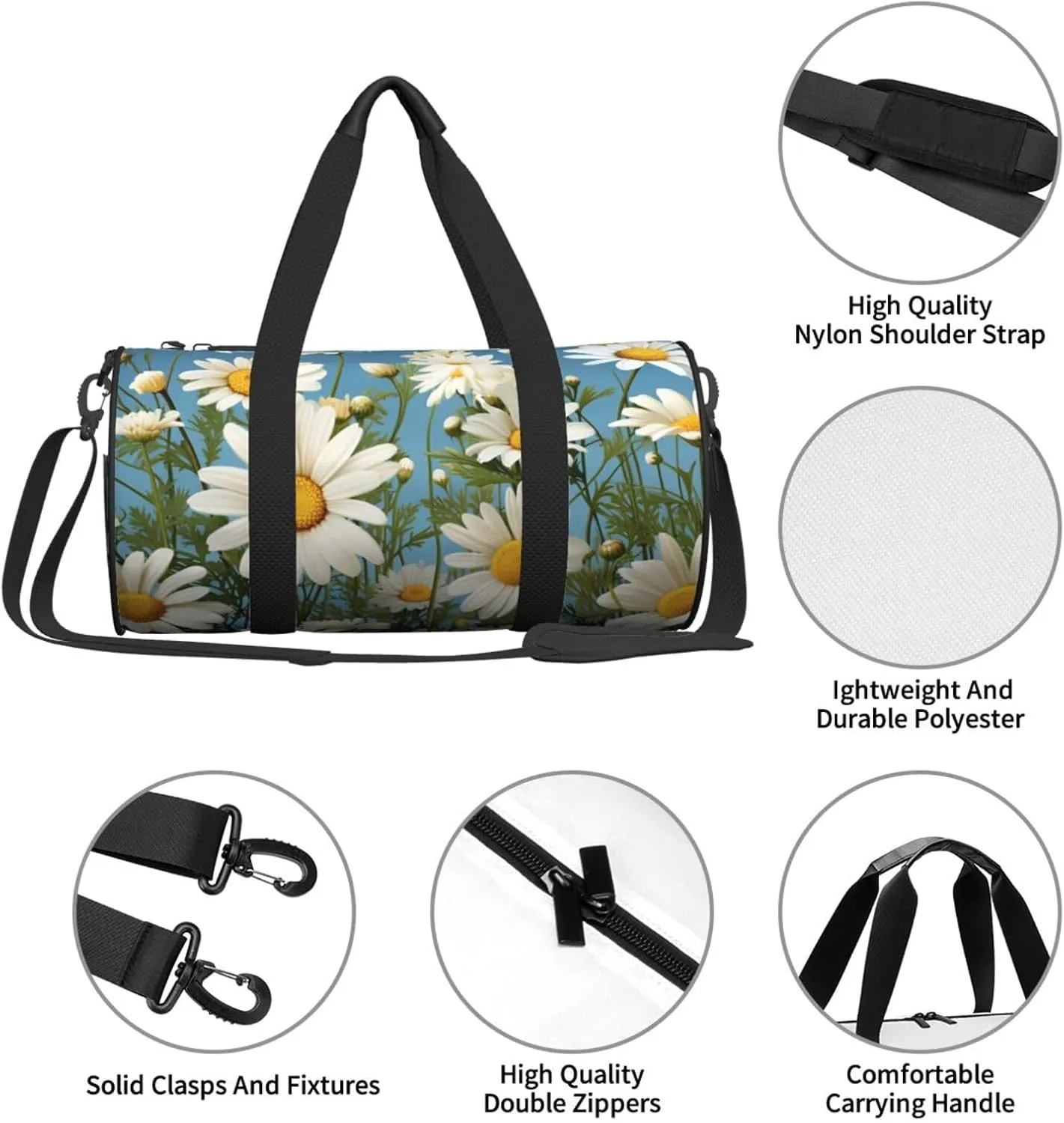 Duffel Bag for Men Women Small Gym Bag Camomile pattern Travel Duffel Bag Waterproof Overnight Bag for Sports Workout