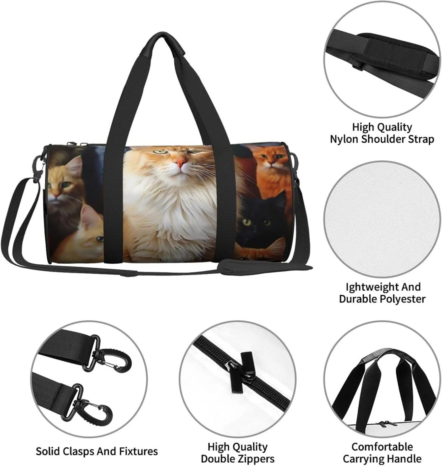 Duffel Bag for Men Women Small Gym Bag Cats Animal Travel Duffel Bag Waterproof Overnight Bag for Sports Workout