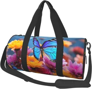 Duffel Bag for Men Women Small Gym Bag Colorful Butterfly Flower Travel Duffel Bag Waterproof Overnight Bag for Sports Workout