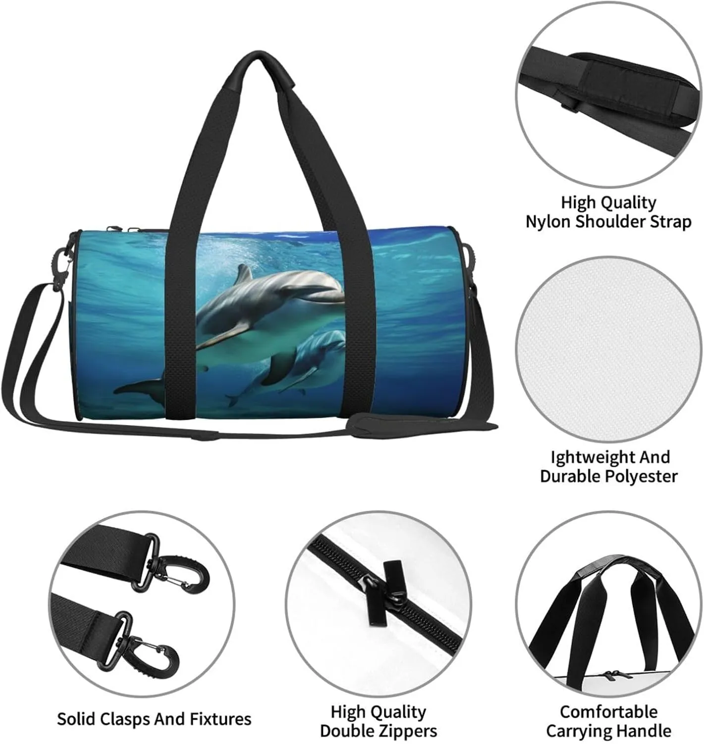 Duffel Bag for Men Women Small Gym Bag Marine dolphin Travel Duffel Bag Waterproof Overnight Bag for Sports Workout
