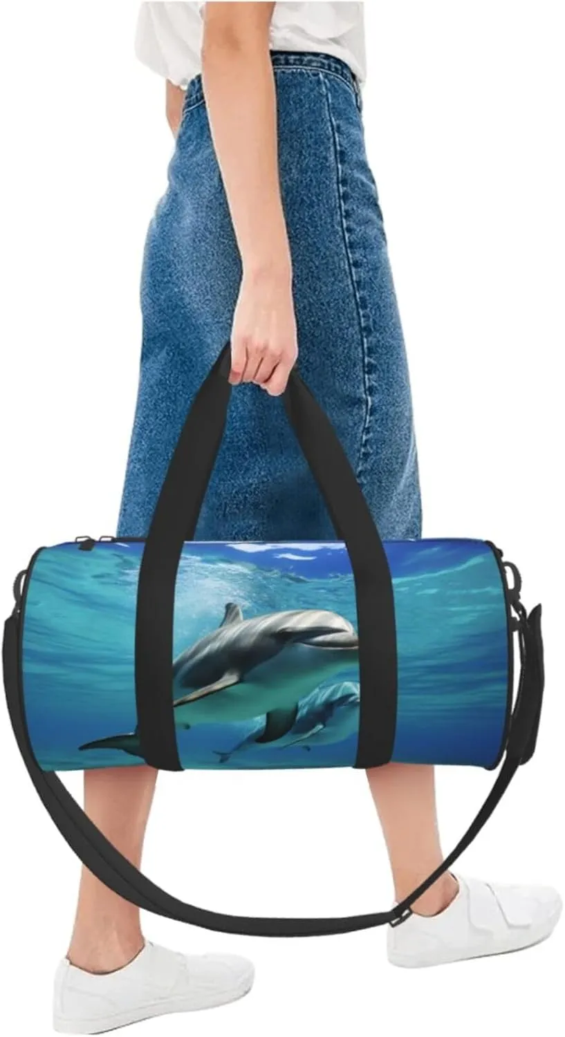 Duffel Bag for Men Women Small Gym Bag Marine dolphin Travel Duffel Bag Waterproof Overnight Bag for Sports Workout