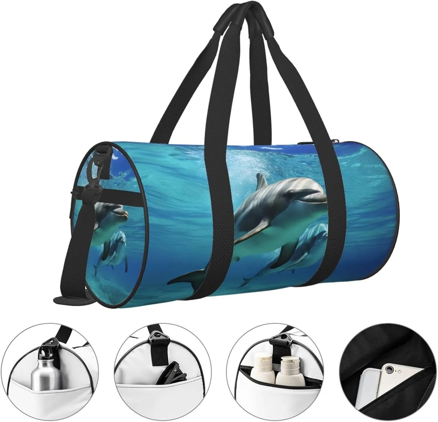 Duffel Bag for Men Women Small Gym Bag Marine dolphin Travel Duffel Bag Waterproof Overnight Bag for Sports Workout