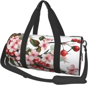Duffel Bag for Men Women Small Gym Bag Realistic Cherry Florals Travel Duffel Bag Waterproof Overnight Bag for Sports Workout
