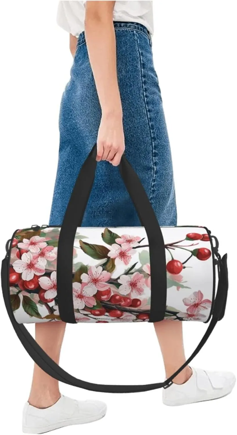 Duffel Bag for Men Women Small Gym Bag Realistic Cherry Florals Travel Duffel Bag Waterproof Overnight Bag for Sports Workout