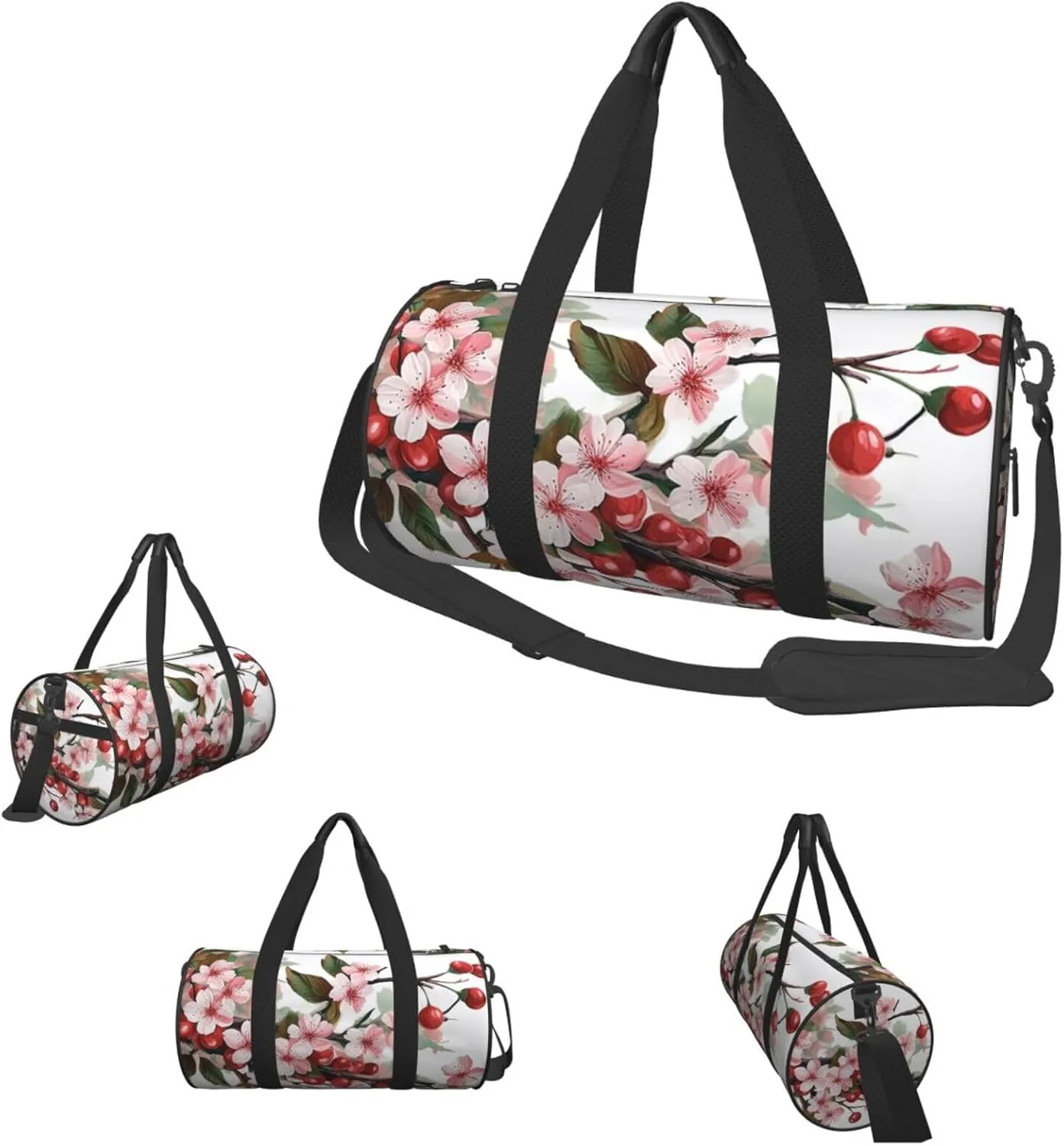 Duffel Bag for Men Women Small Gym Bag Realistic Cherry Florals Travel Duffel Bag Waterproof Overnight Bag for Sports Workout