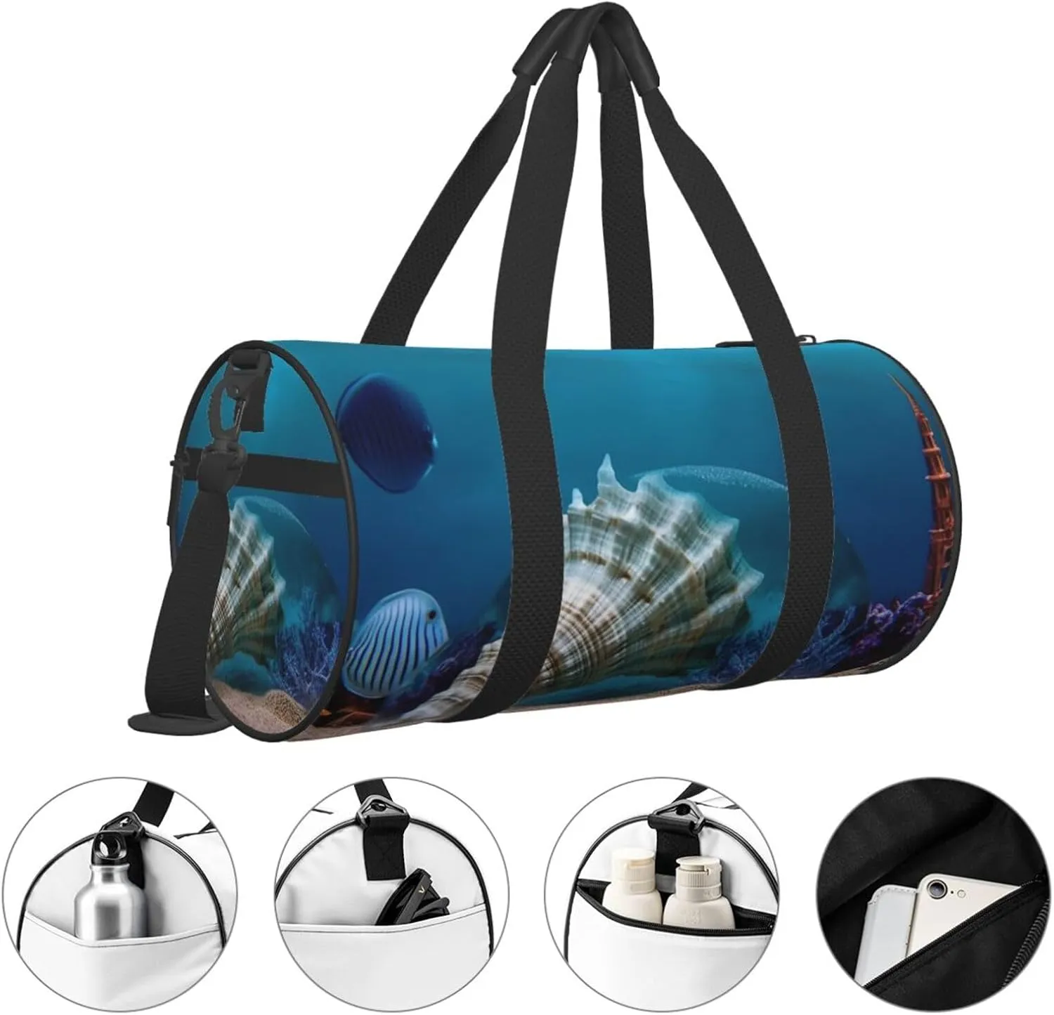 Duffel Bag for Men Women Small Gym Bag Underwater world shell Travel Duffel Bag Waterproof Overnight Bag for Sports Workout