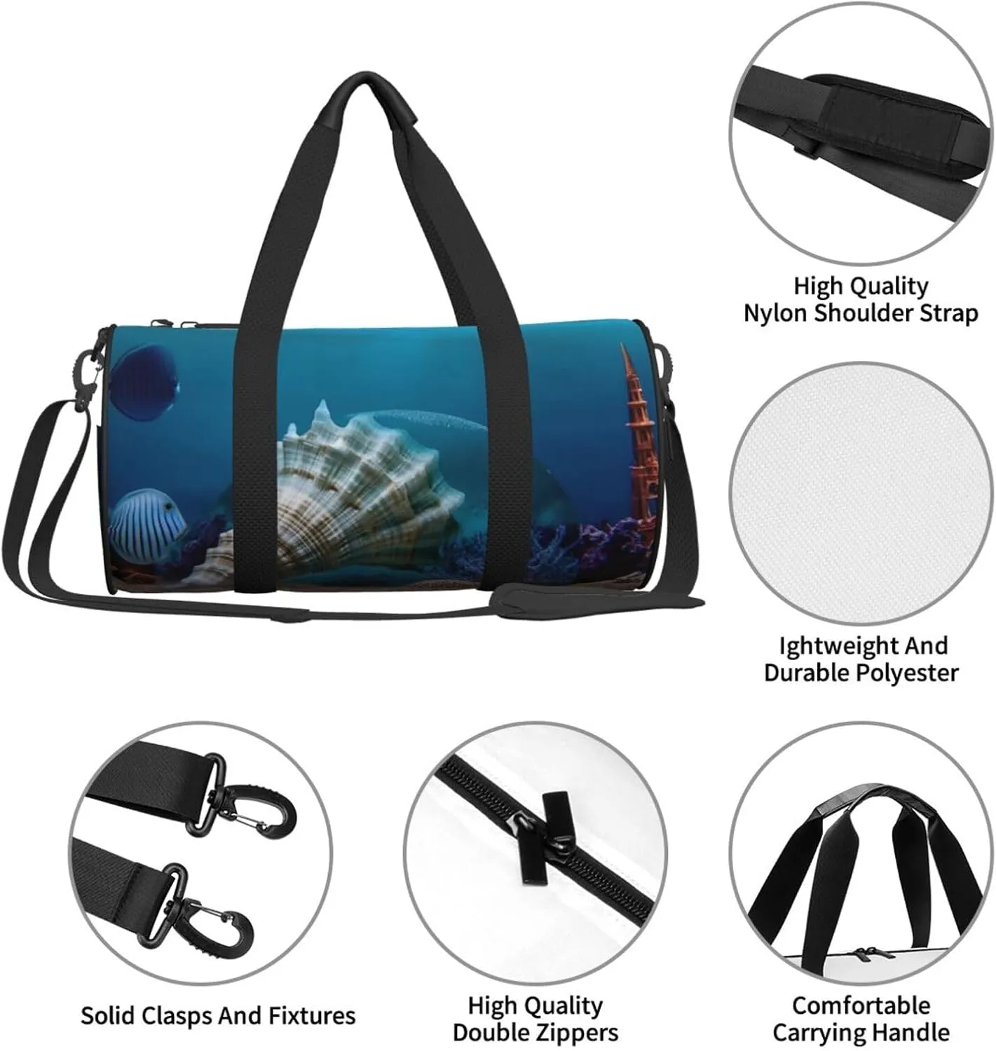 Duffel Bag for Men Women Small Gym Bag Underwater world shell Travel Duffel Bag Waterproof Overnight Bag for Sports Workout