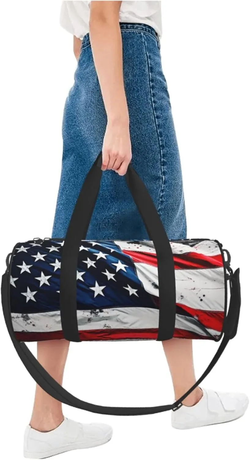 Duffel Bag for Men Women Small Gym Bag US Flag Travel Duffel Bag Waterproof Overnight Bag for Sports Workout