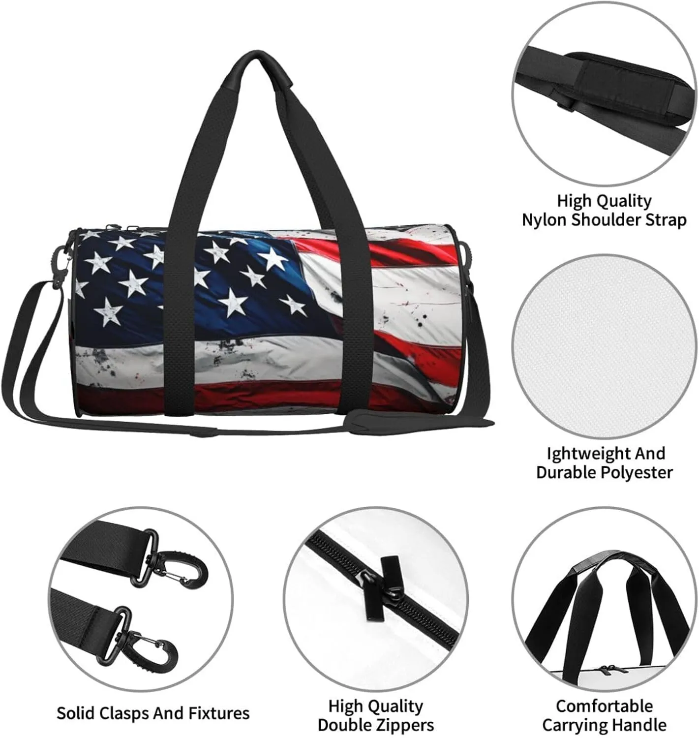Duffel Bag for Men Women Small Gym Bag US Flag Travel Duffel Bag Waterproof Overnight Bag for Sports Workout