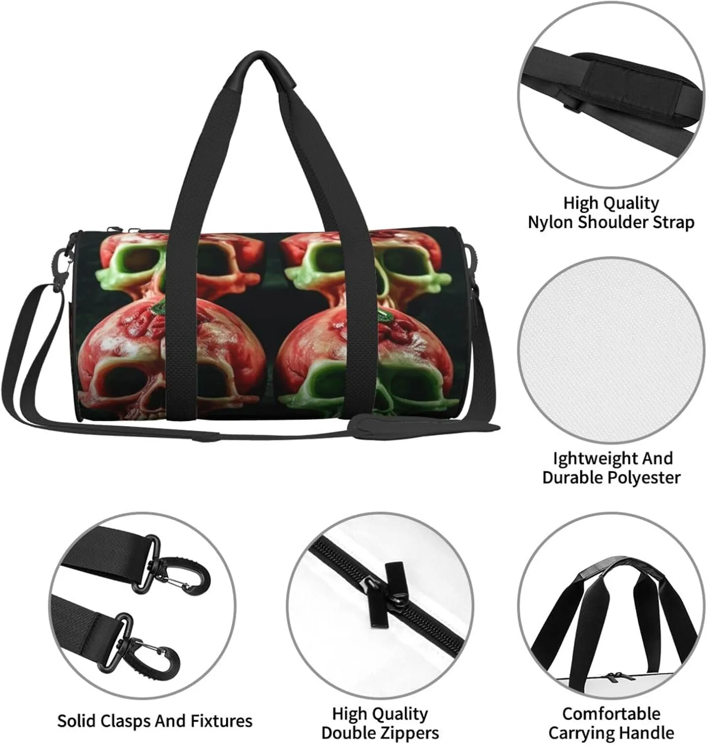 Duffel Bag for Men Women Small Gym Bag Watermelon skulls Travel Duffel Bag Waterproof Overnight Bag for Sports Workout